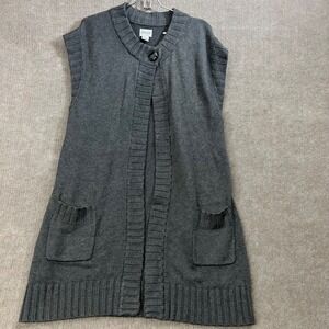 Chico's Gray Sleeveless Knit Duster Cardigan Vest Bamboo Blend Size 2